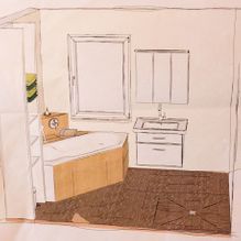 Entwurf eines Badezimmers mit Badewanne und Waschbecken